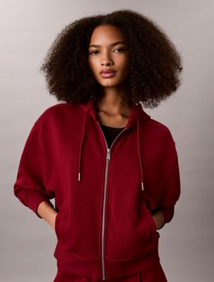 burgundy cropped monogramm-hoodie mit reißverschluss für damen - calvin klein jeans