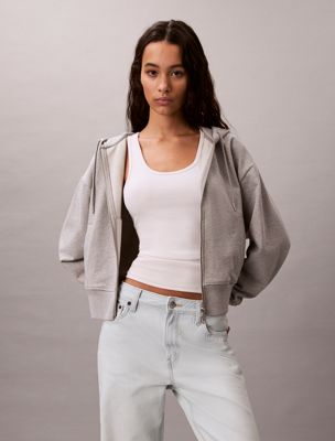 grey cropped monogram zip-up hoodie for women calvin klein jeans