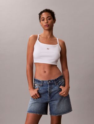 white cropped camisole aus gerippter baumwolle für damen - calvin klein jeans