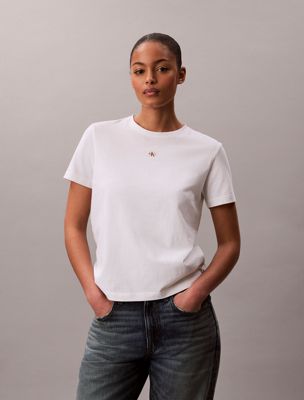 white soft cotton badge t-shirt for women calvin klein jeans