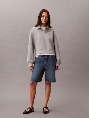 grey relaxed polo sweatshirt for women 