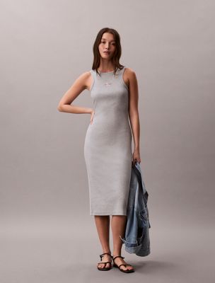 grey monogram rib midi tank dress for women calvin klein jeans