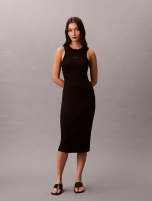 black monogram rib midi tank dress for women calvin klein jeans