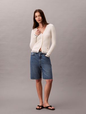 white slim cable knit cardigan for women 