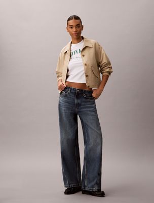 blue low rise twisted baggy jeans für damen - 