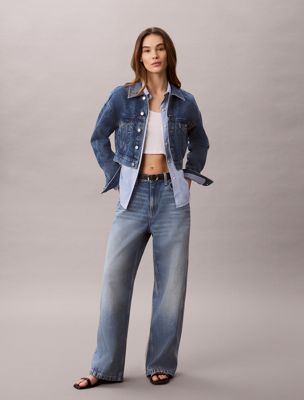 blue low rise twisted baggy jeans for women calvin klein jeans
