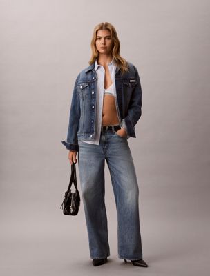 blue low rise baggy jeans for women calvin klein jeans