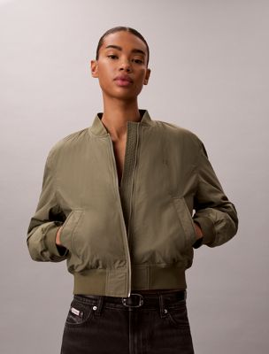 beige nylon bomber jacket for women calvin klein jeans