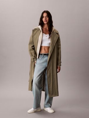 trench long en nylon doux beige pour femmes 