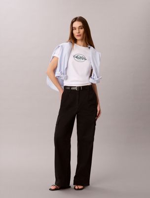 pantaloni cargo in twill di cotone taglio relaxed black da donne 