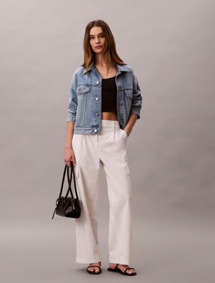 white cargohose aus stretch-baumwolle für damen - calvin klein jeans