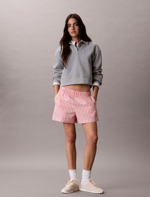 pink chino-shorts aus popeline mit garngefärbten streifen für damen - calvin klein jeans