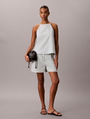 grey linen blend tailored shorts for women calvin klein jeans
