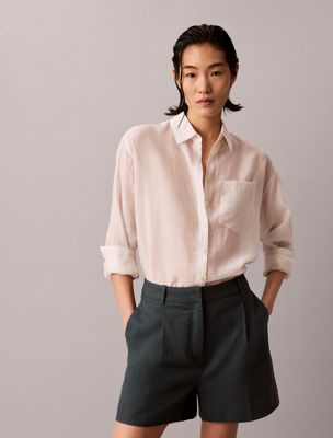 grey linen blend tailored shorts for women calvin klein jeans