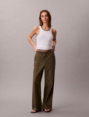 green cotton poplin trousers for women 