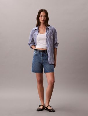 blue high rise flared denim shorts for women calvin klein jeans