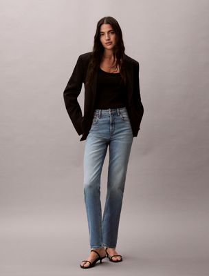 blue high rise straight jeans voor dames - 