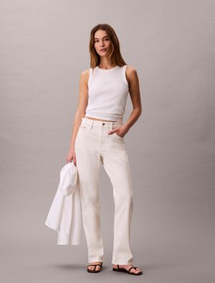 white high rise straight jeans voor dames - 