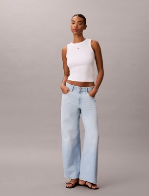 blue cotton linen wide leg jeans for women calvin klein jeans