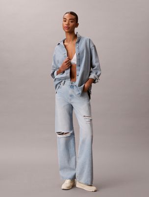 jean wide leg destressed blue da donne 