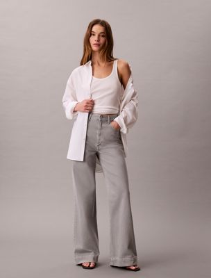 grey super high rise wide leg jeans for women calvin klein jeans