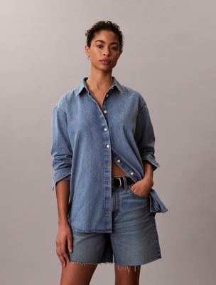 blue oversized denim shirt for women 