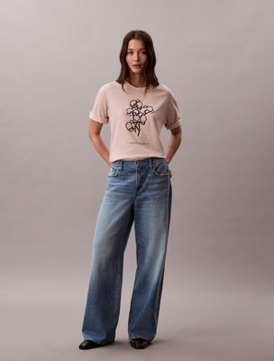pink oversized floral appliqué t-shirt for women calvin klein jeans