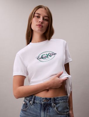 white t-shirt met geborduurd logo voor dames - 