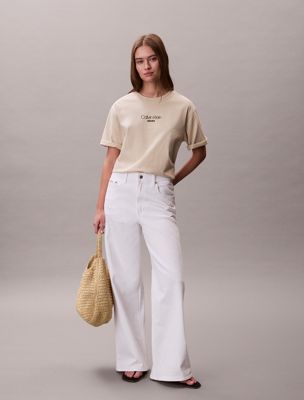 beige oversized t-shirt met logo voor dames - 