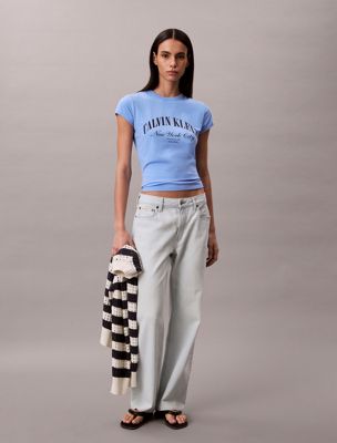 t-shirt slim con logo in stile college blue da donne 
