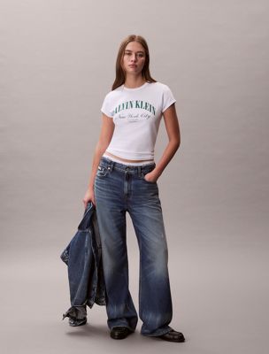 t-shirt slim con logo in stile college white da donne 