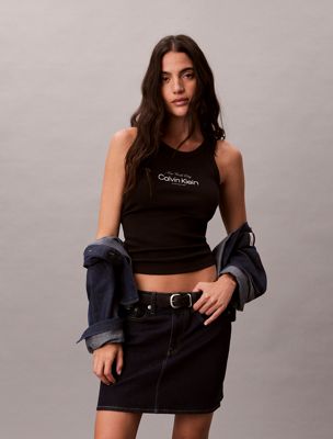 black slim ribbed cotton tank top for women calvin klein jeans