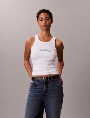 white slim ribbed cotton tank top for women calvin klein jeans