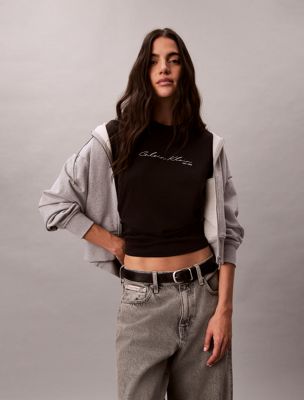 black relaxed script logo t-shirt for women 