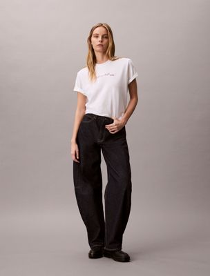 white relaxed script logo t-shirt for women 