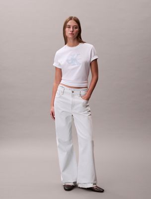 white monogram appliqué t-shirt for women 