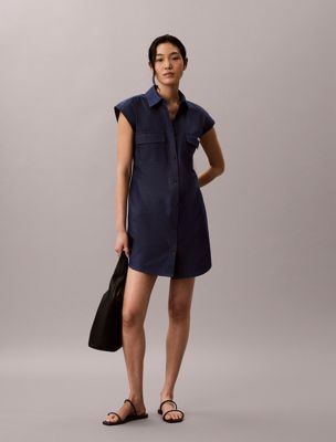 blue soft twill utility shirt dress for women calvin klein jeans