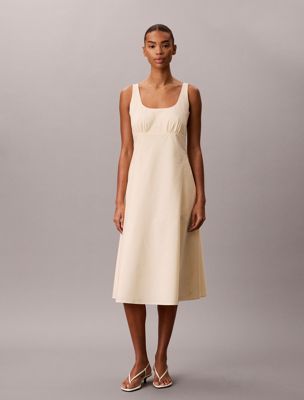 white cotton poplin midi dress for women calvin klein jeans