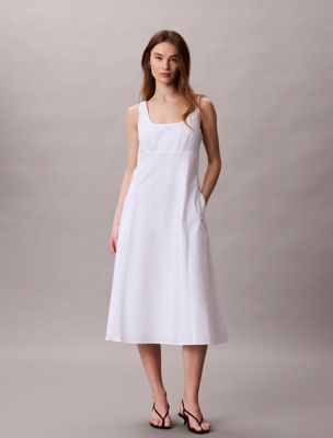 white cotton poplin midi dress for women calvin klein jeans