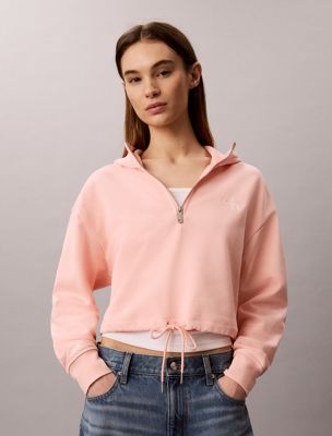 sudadera con capucha cropped de felpa con logo orange de mujeres calvin klein jeans
