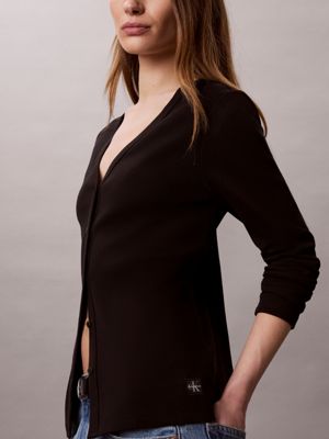 black schmaler cardigan aus rippstrick-baumwolle für damen - calvin klein jeans