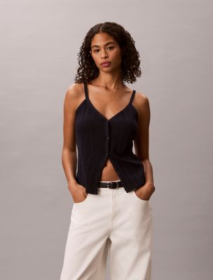 blue cotton crochet button top for women calvin klein jeans