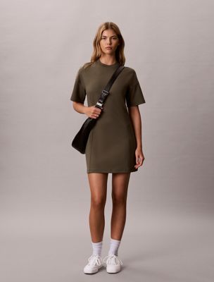 miniabito in felpa con monogramma beige da donne calvin klein jeans