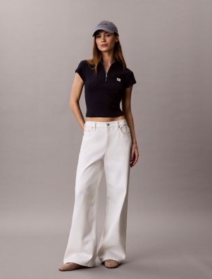 blue monologo patch rib zip top for women calvin klein jeans