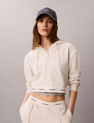 sweat à capuche zippé court et élastique avec logo grey pour femmes calvin klein jeans
