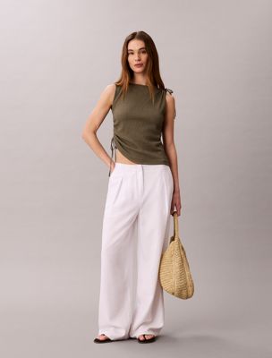 beige textured knit sleeveless top for women calvin klein jeans
