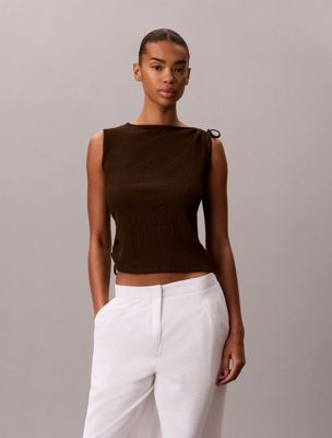 brown textured knit sleeveless top for women calvin klein jeans