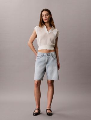 white cropped crochet polo vest for women calvin klein jeans