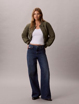 beige kurze steppjacke mit futter für damen - calvin klein jeans