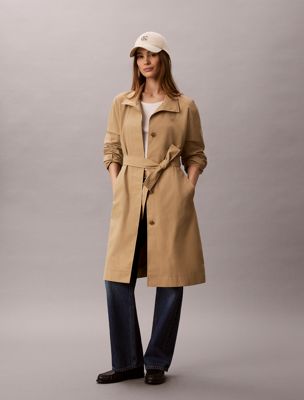 brown tech long trench coat for women calvin klein jeans